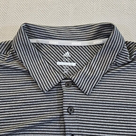 Adidas Golf 2-Button Polo Men's 2XL Gray Black Horizontal Stripe NWT Performance - Picture 6 of 16